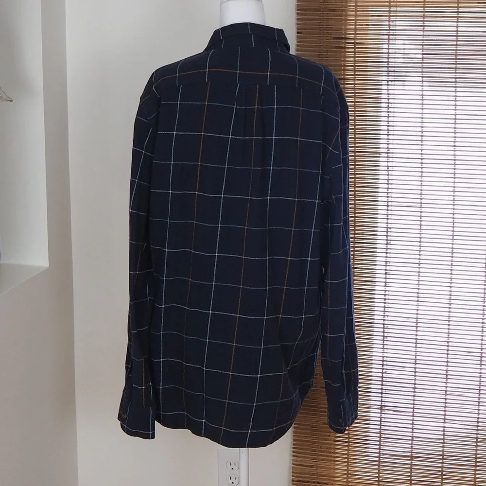 J. Crew Navy Window Pane Flannel Shirt‎ Men Large Classic Fit Tartan Preppy